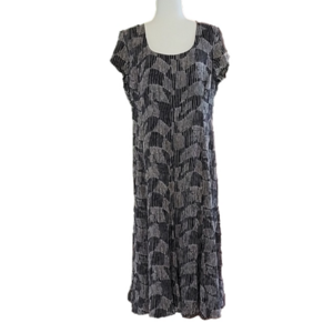 Jones New York 100% Silk Dress Cap Sleeve Black and Gray Fit/Flare Size 14 EUC